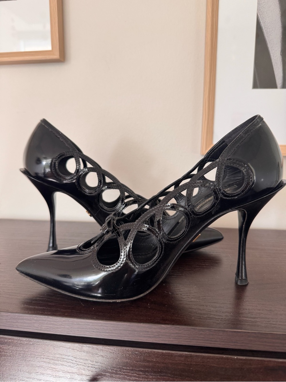 Dolce & Gabbana Black Patent Leather Cutout Stiletto Pumps